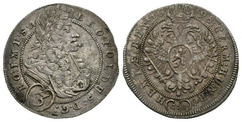 Hungría. Leopold I. 3 kreuzer. 1698. Praga. (Km-590). Ag. 1,58 g. MBC+. Est...40...