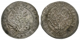 Hungría. Leopold I. 3 kreuzer. 1698. Praga. (Km-590). Ag. 1,58 g. MBC+. Est...40,00.