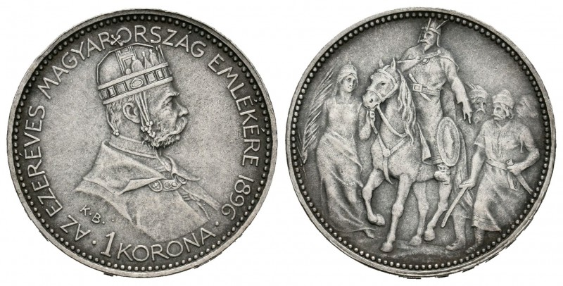 Hungría. Franz Joseph I. 1 corona. 1896. (Km-487). Ag. 4,97 g. Golpecito en cant...