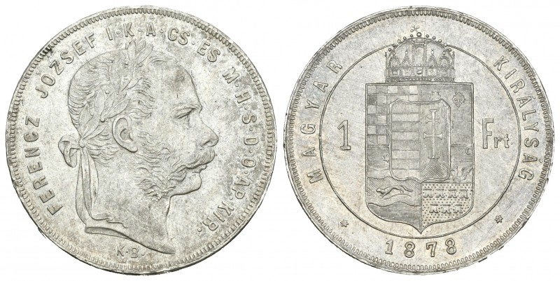 Hungría. Franz Joseph I. 1 florín. 1878. Kremnitz. (Km-453.1). Ag. 12,34 g. Gran...