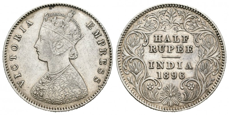 India Británica. Victoria. 1/2 rupia. 1896. Calcutta. (Km-491). Ag. 5,82 g. MBC+...