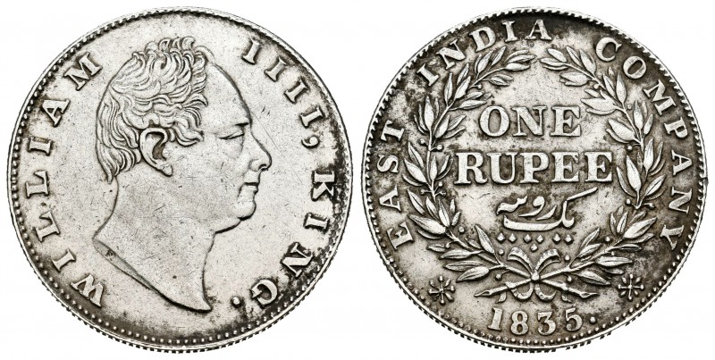 India Británica. William IV. 1 rupia. 1835. Calcuta. (Km-450.2). Ag. 11,69 g. F ...