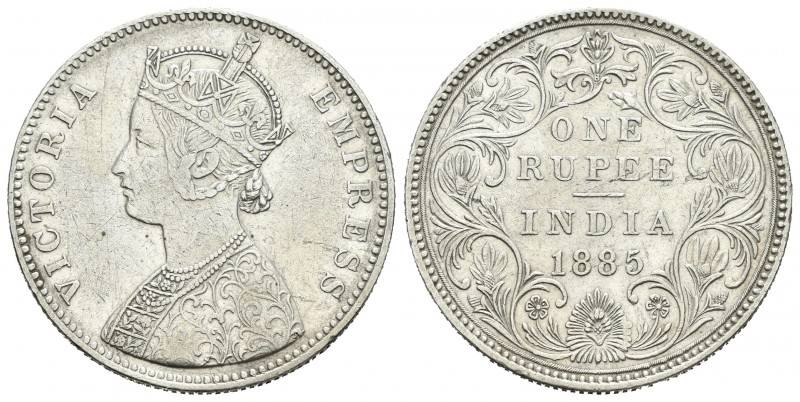 India Británica. Victoria. 1 rupia. 1885. (Km-492). Ag. 11,59 g. MBC/MBC+. Est.....