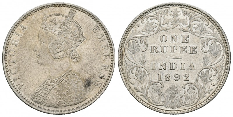 India Británica. Victoria. 1 rupia. 1892. (Km-292). Ag. 11,64 g. EBC-. Est...18,...