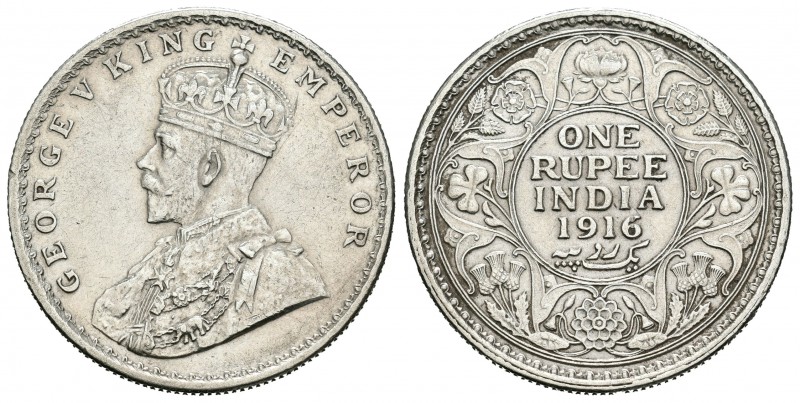 India Británica. George V. 1 rupia. 1916. (Km-524). Ag. 11,59 g. EBC. Est...18,0...