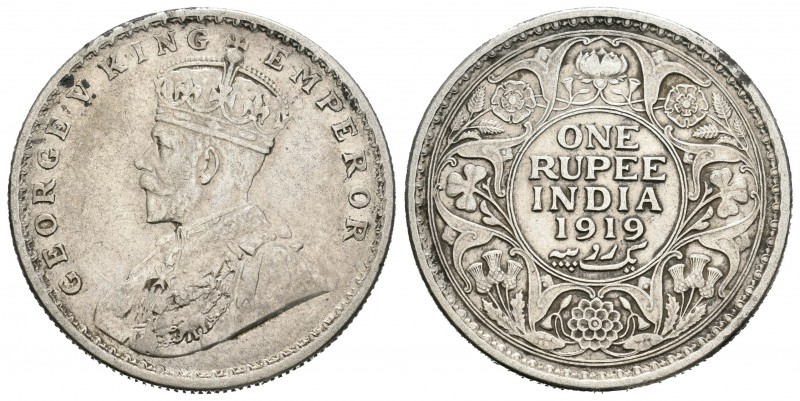 India Británica. George V. 1 rupia. 1919. (Km-524). Ag. 11,60 g. MBC+. Est...18,...