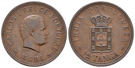 India Portuguesa. Carlos I. 1/2 tanga (30 reis). 1901. (Km-16). Ae. 12,46 g. MBC/MBC+. Est...30,00.
