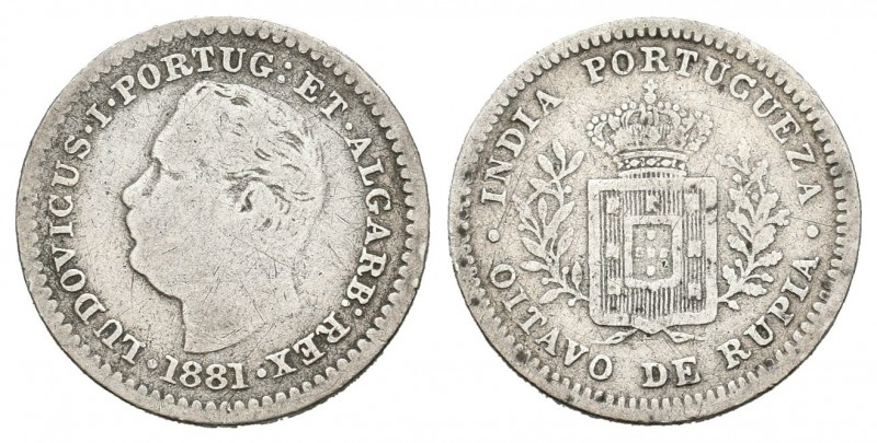 India Portuguesa. Luis I. 1/8 rupia (Oitavo). 1881. (Km-309). (Gomes-L1.11.01). ...