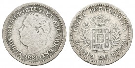 India Portuguesa. Luis I. 1/8 rupia (Oitavo). 1881. (Km-309). (Gomes-L1.11.01). 1,41 g. Escasa. BC+. Est...90,00.