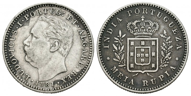 India Portuguesa. Luis I. 1/2 rupia. 1881. (Km-311). Ag. 5,76 g. MBC-. Est...45,...