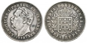 India Portuguesa. Luis I. 1/2 rupia. 1882. (Km-311). Ag. 5,76 g. Pequeño roce en reverso. MBC/MBC+. Est...50,00.