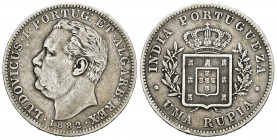 India Portuguesa. Luis I. 1 rupia. 1882. (Km-312). Ag. 11,49 g. BC+/MBC-. Est...45,00.