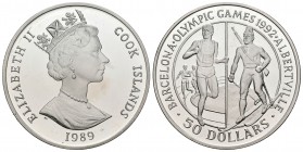 Isla de Cook. Isabel II. 50 dollars. 1989. (Km-60). Ag. 28,45 g. PROOF. Est...30,00.