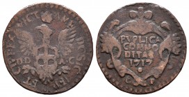 Italia. Sicilia. Victor Amadeus II. 1 grano. 1717. CP/DD-AC. (Km-AA1 variante). Ae. 4,51 g. World Coins sólo cita el año 1716 sin precio. Rara. MBC-. ...