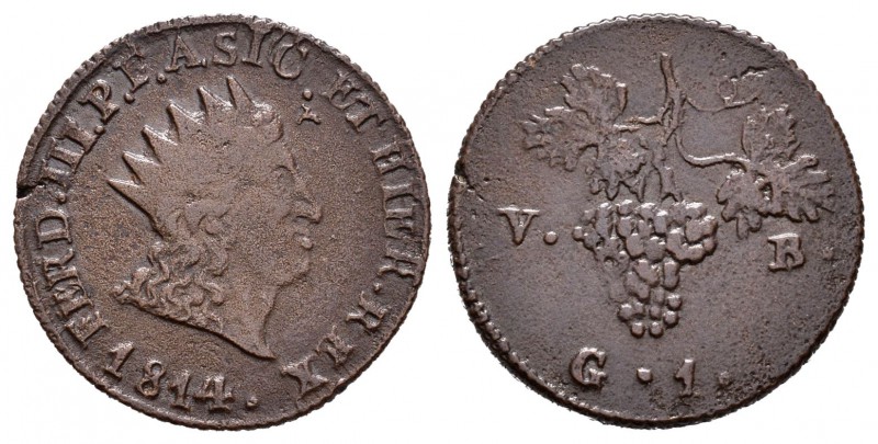 Italia. Nápoles y Sicilia. Ferdinando III. 1 grano. 1814. VB. (Km-247). Ae. 2,51...