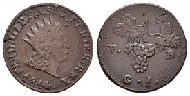 Italia. Nápoles y Sicilia. Ferdinando III. 1 grano. 1814. VB. (Km-247). Ae. 2,51 g. MBC-. Est...75,00.