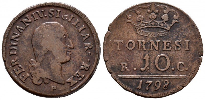 Italia. Nápoles. Fernando IV. 10 tornesi. 1798. Sicilia. (Km-224). (Mont-259). A...