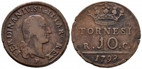 Italia. Nápoles. Fernando IV. 10 tornesi. 1798. Sicilia. (Km-224). (Mont-259). Ae. 28,24 g. MBC. Est...50,00.