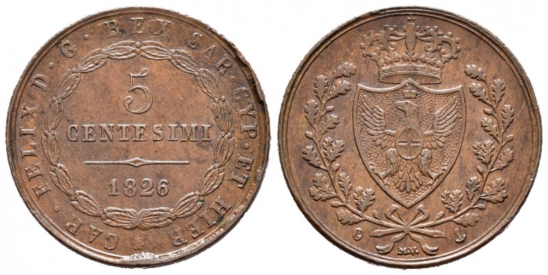 Italia. Carlo Felice. 5 centesimi. 1826. Génova. MV-P. (Km-127.1). (Pagani-126)....