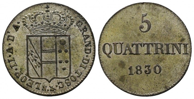 Italia. Toscana. Leopold II. 5 quatrini. 1830. (Km-C65). Ve. 3,72 g. EBC-. Est.....