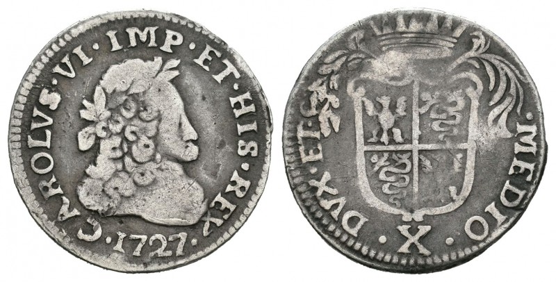 Italia. Carlos VI. 10 soldi. 1727. Milan. (Km-137). (MIR-416/5). Ag. 1,81 g. Con...