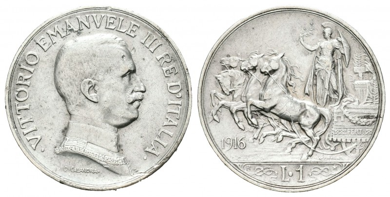 Italia. Vittorio Emanuel III. 1 lira. 1916. Roma. R. (Cal-57). Ag. 4,98 g. EBC-....