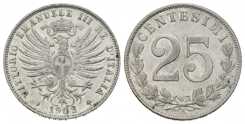 Italia. Vittorio Emanuel III. 25 centesimi. 1902. Roma. R. (Km-35). Ni. 3,93 g. ...