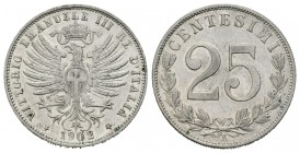 Italia. Vittorio Emanuel III. 25 centesimi. 1902. Roma. R. (Km-35). Ni. 3,93 g. EBC-. Est...50,00.
