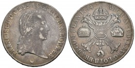 Italia. Franz II. Kronenthaler. 1794. Milan. (Km-59.1). Ag. 29,04 g. Resto de soldadura en el canto a las 12h. MBC-. Est...75,00.