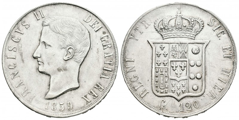 Italia. Reino de las dos Sicilias. Francesco II. Piastra (120 grana). 1859. (Km-...
