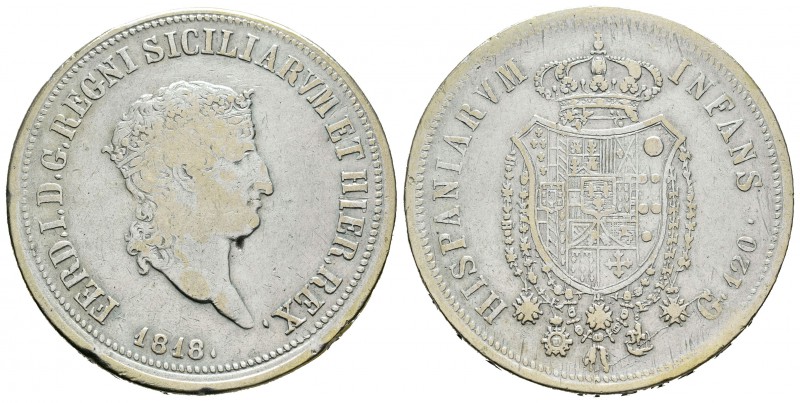 Italia. Nápoles y Sicilia. Ferdinando IV. 120 grana. 1818. (Km-281). (Pagani-83)...