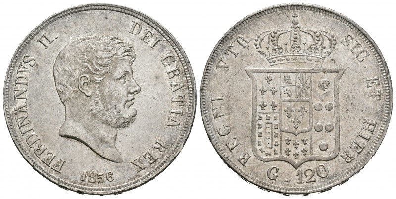 Italia. Nápoles y Sicilia. Ferdinando II. 120 grana. 1856. (Km-370). (Pagani-222...