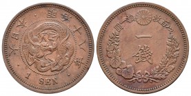 Japón. Mutsuhito. 1 sen. 1885 (año 18). (Km-Y17.2). Ae. 7,12 g. MBC+. Est...18,00.
