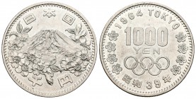 Japón. Hirohito. 1000 yen. 1964. (Km-80). Ag. 20,25 g. Juegos Olímpicos. SC. Est...35,00.