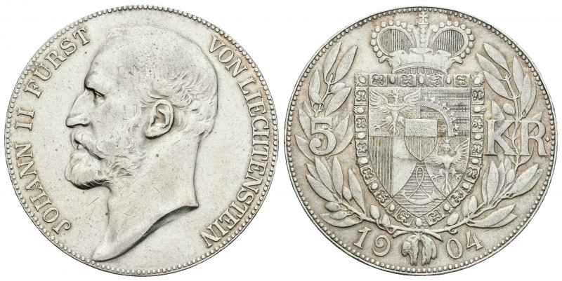 Liechtenstein. Johann II. 5 krone. 1904. (Km-Y4). (Dav-216). Ag. 24,01 g. EBC-. ...