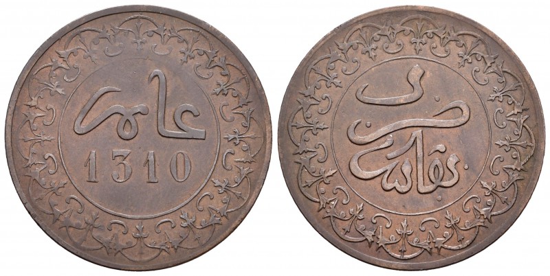 Marruecos. Al Hasan I. 4 falus. 1310 H (1893). Fez. (Km-Y3). Ae. 11,25 g. MBC+. ...