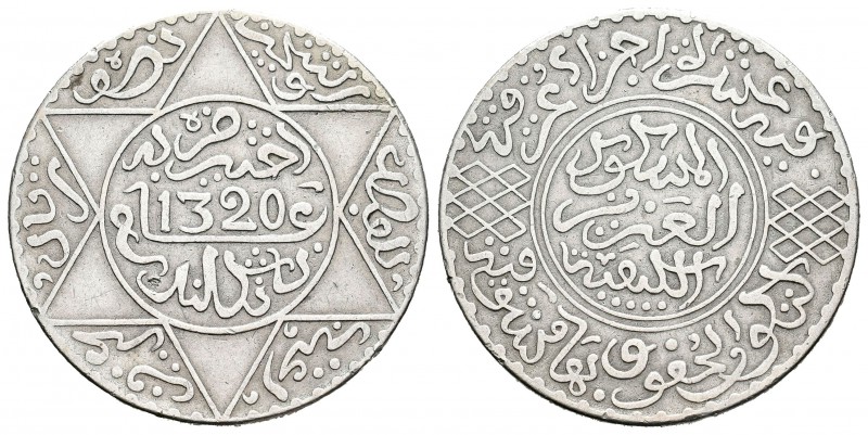 Marruecos. Abd al-Aziz. 5 dirhams (1/2 rial). 1320 H (1902). Londres. (Km-21.2)....