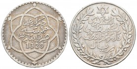 Marruecos. Abd al-Hafiz (1326-1330 H) (1908-1912). 5 dirhams (1/2rial). 1329 H (1911). París. (Km-Y24). Ag. 12,33 g. MBC-. Est...18,00.