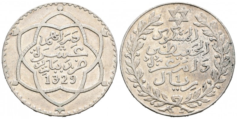 Marruecos. Abd al-Hafiz. 10 dirhams. 1329 H (1911). París. (Km-Y25). Ag. 24,95 g...