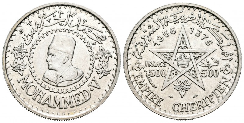 Marruecos. Mohamad V. 500 francos. 1956 (1376H). (Km-Y54). Ag. 22,44 g. EBC+. Es...