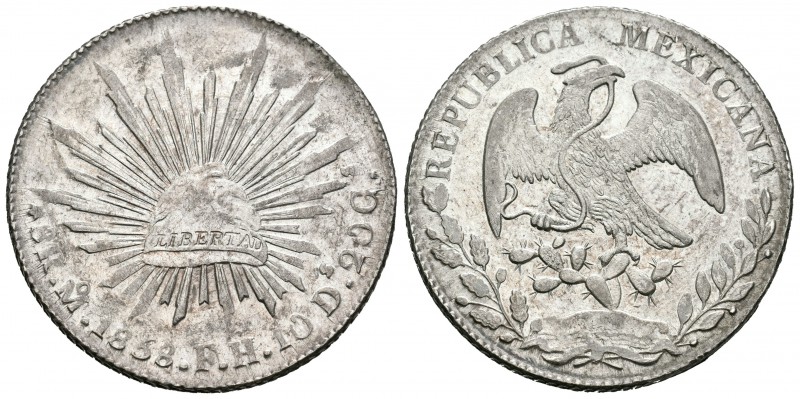 México. 8 reales. 1858. México. FH. (Km-377.10). Ag. 26,95 g. Brillo original. E...