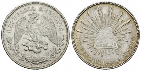 México. 1 peso. 1908. México. AM. (Km-409.2). Ag. 27,16 g. EBC-. Est...35,00.