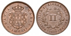Mozambique. María II. 2 reis. 1853. (Km-25). Ae. 2,66 g. EBC+. Est...65,00.