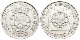 Mozambique. 10 escudos. 1938. (Km-70). Ag. 12,50 g. Ligeramente limpiada. EBC. Est...40,00.