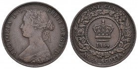 Nueva Escocia. Victoria. 1 cent. 1864. (Km-8.2). Ae. 5,64 g. MBC-/MBC. Est...18,00.