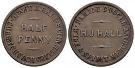Nueva Zelanda. 1/2 penny - Token. (Cal-Tn25). Ae. 8,18 g. CHRISTCHURCH HENRY J. HALL. MBC. Est...70,00.