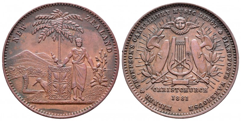 Nueva Zelanda. 1 penny - Token. 1881. (Km-Tn50). Ae. 11,04 g. Christchurch. EBC+...