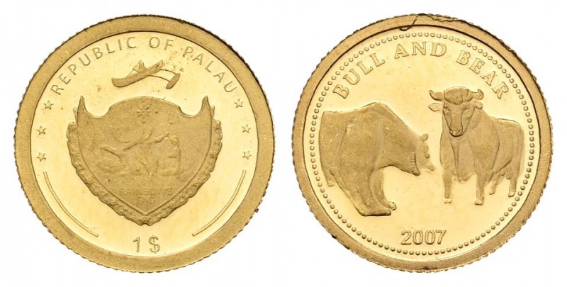 República De Palau. Dollar. 2007. (Km-324, similar). Au. 0,50 g. PROOF. Est...30...