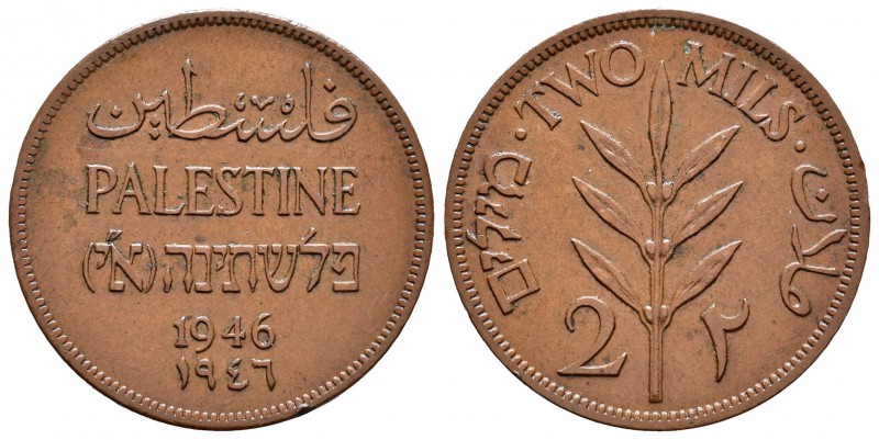 Palestina. 2 mils. 1946. (Km-2). Ae. 7,68 g. Golpecito en el canto. MBC+. Est......