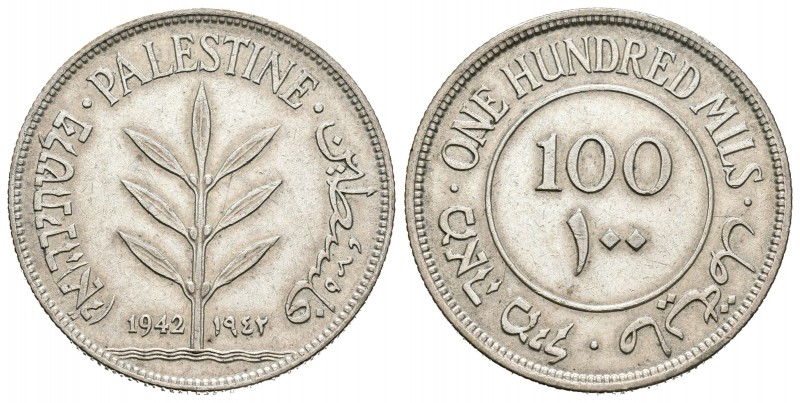 Palestina. 100 mils. 1942. (Km-7). Ag. 11,60 g. EBC-. Est...40,00.